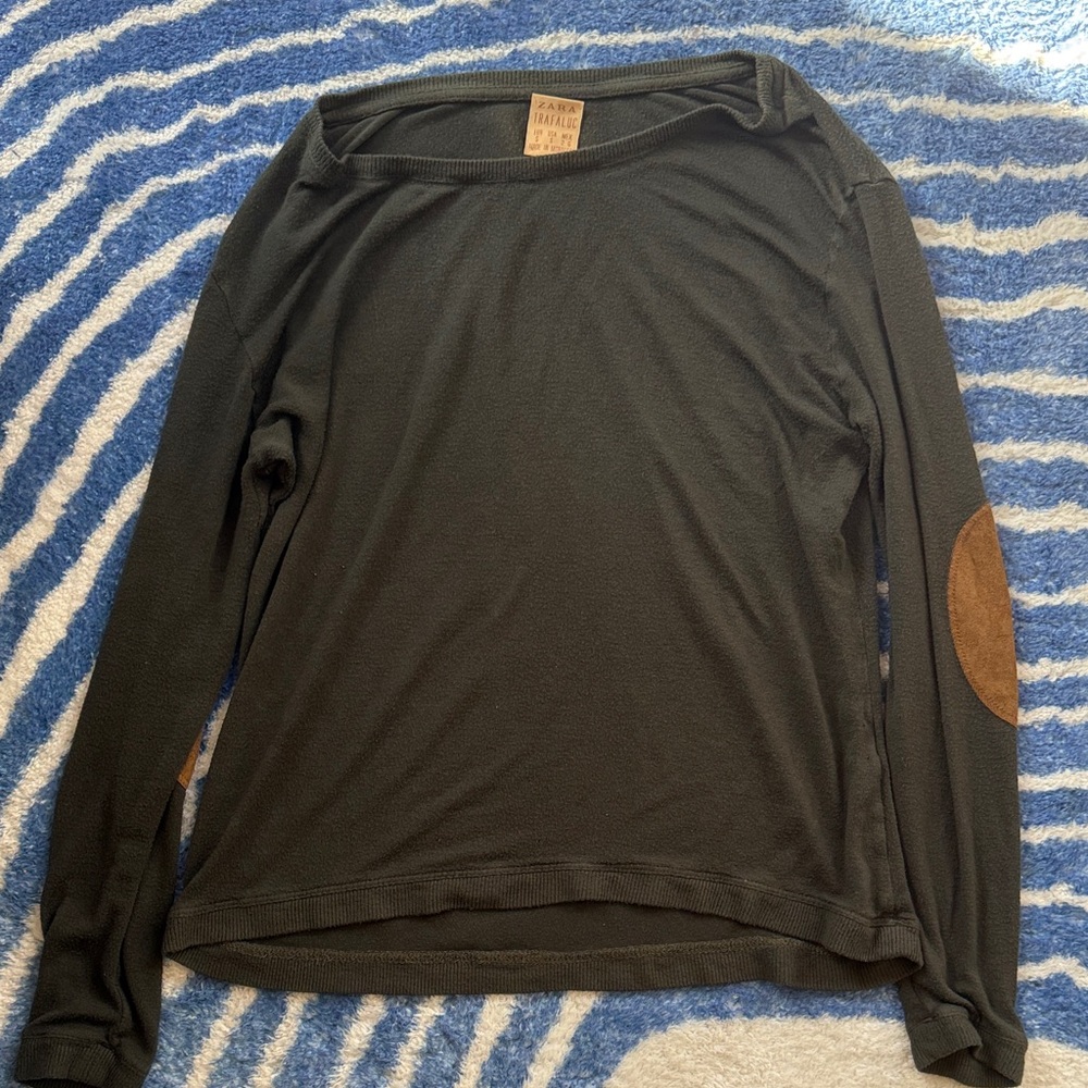 Zara Green Top with Elbow Patches